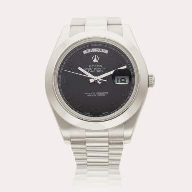 View full screen - View 1 of Lot 106. Reference 218206 Day-Date II | A platinum automatic wristwatch with day, date, and bracelet, Circa 2010.