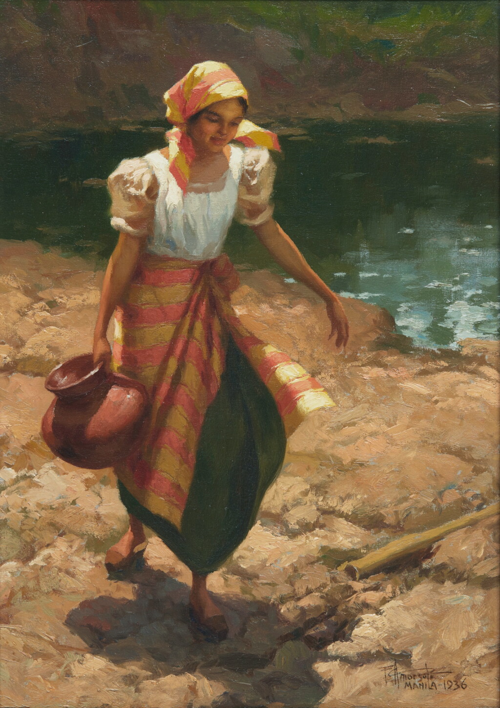View full screen - View 1 of Lot 26. Fernando Cueto Amorsolo 阿莫索羅 | Woman by the Water 河岸女人.