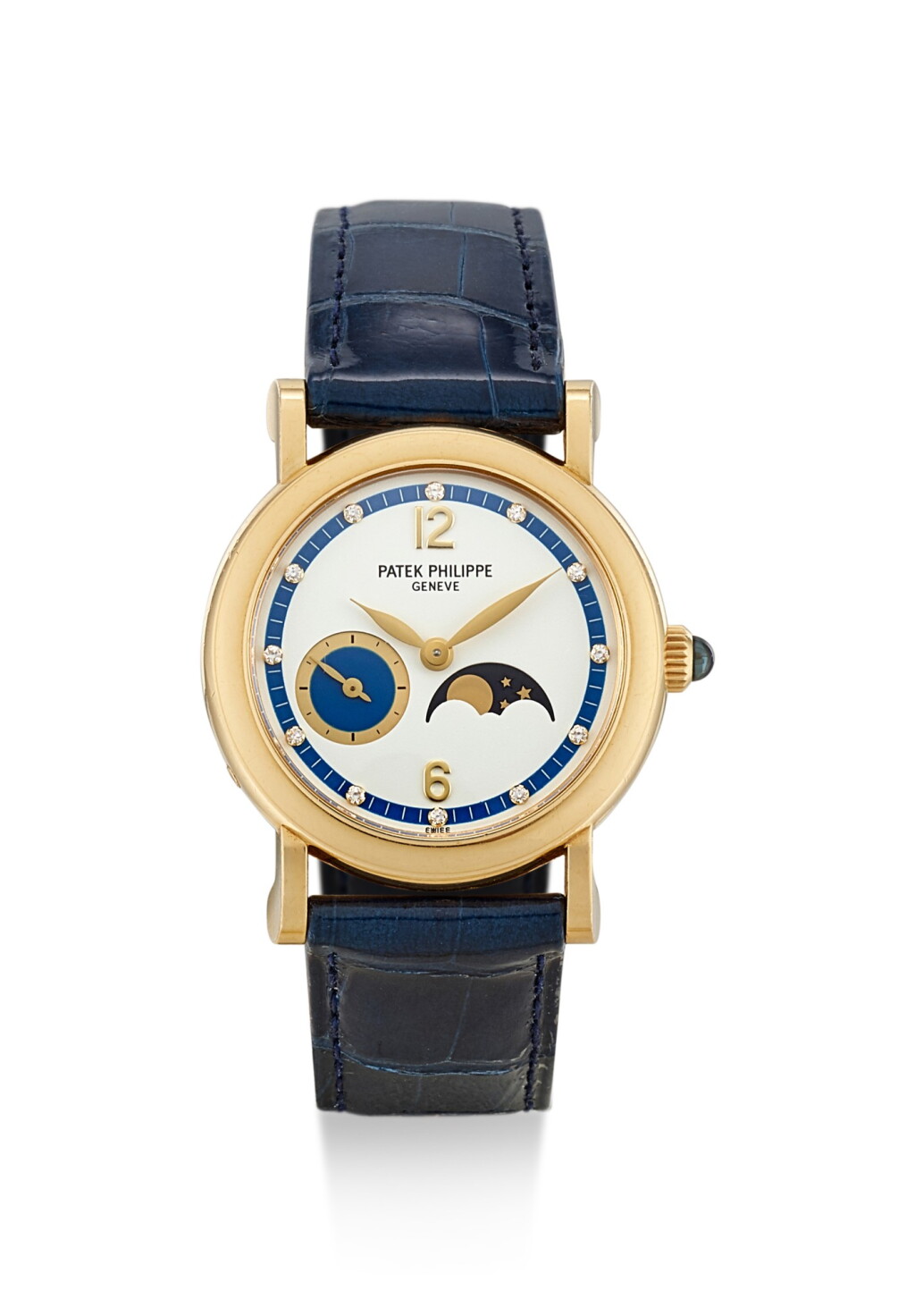 View full screen - View 1 of Lot 8211. PATEK PHILIPPE | REFERENCE 4857, A YELLOW GOLD AND DIAMOND-SET WRISTWATCH WTIH MOON PHASES, MADE IN 1999.