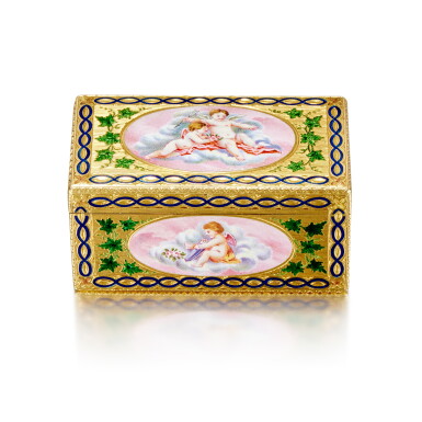 View full screen - View 1 of Lot 524. A Gold and Enamel Snuff Box, 19th Century in Earlier Style .