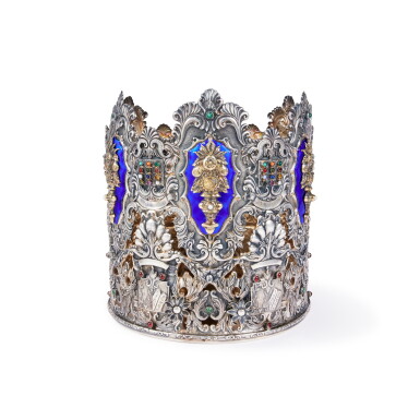 View full screen - View 1 of Lot 15. A Large Hungarian Silver, Enamel and Stone-Set Torah Crown, Circa 1960.