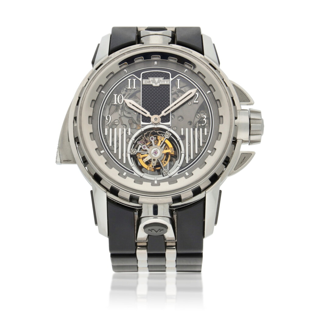 View full screen - View 1 of Lot 111. Academia Antipode Tourbillon GMT Minute Repeater | A limited edition titanium travel time minute repeating tourbillon reversible wristwatch with bracelet | Circa 2009.
