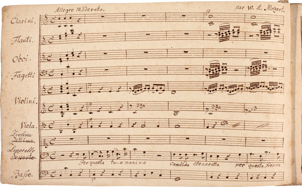 View full screen - View 1 of Lot 50. W. A. Mozart. Scribal manuscript score of the duet 'Per queste tue manine', K.540b, from "Don Giovanni".