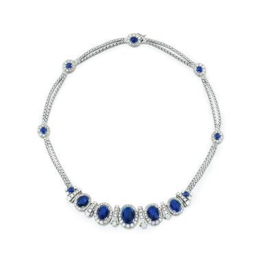 View full screen - View 1 of Lot 81. Sapphire and diamond necklace.
