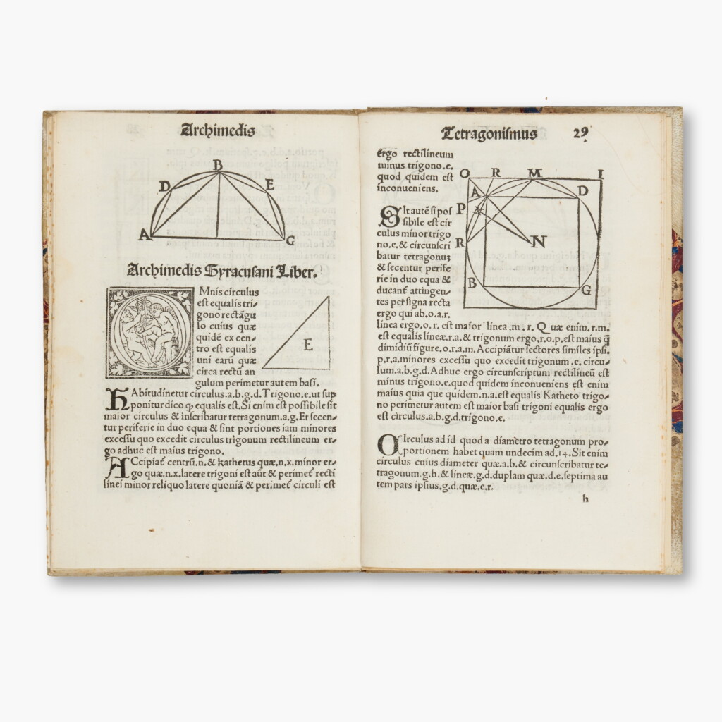 View full screen - View 1 of Lot 4. Archimedes | Tetragonismus ..., Venice, 28 August 1503, first edition, including the first appearance in print of any work by Archimedes.