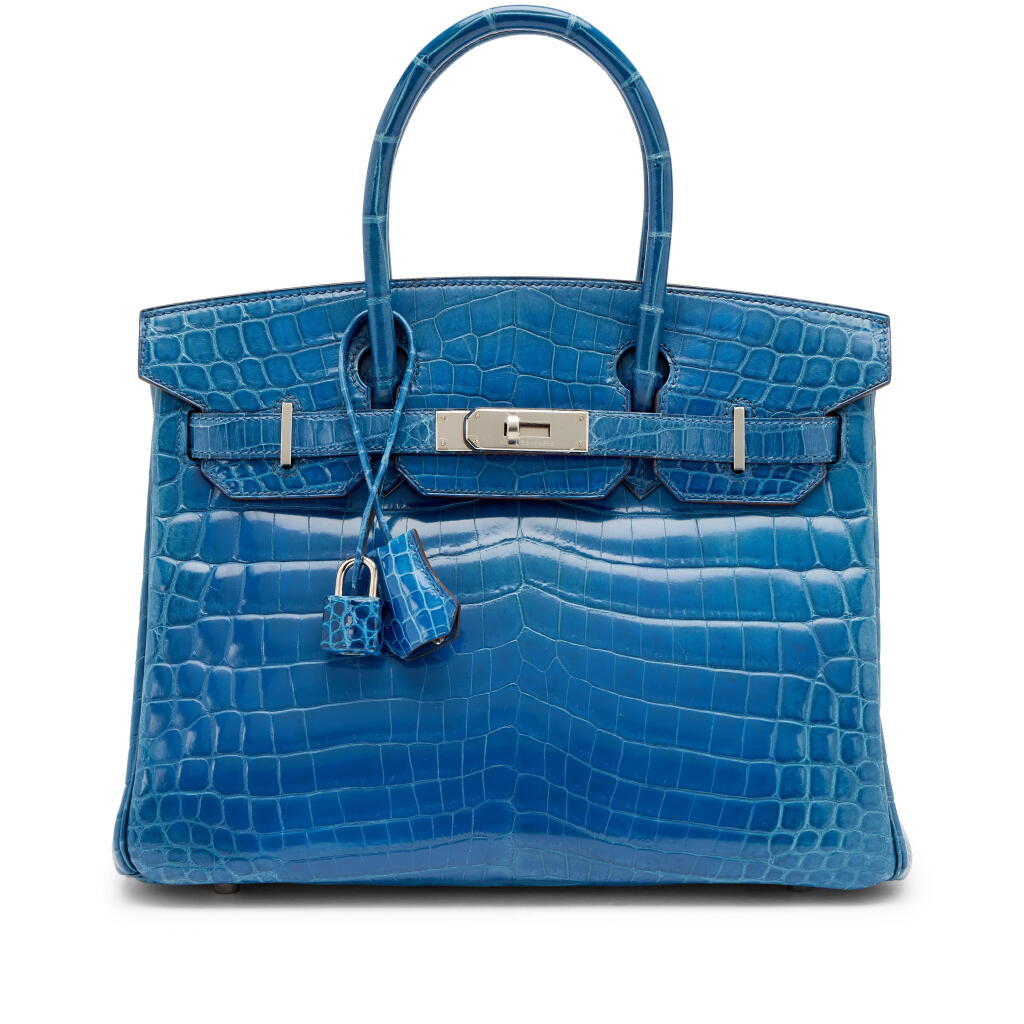 View full screen - View 1 of Lot 50. Bleu Mykonos Shiny Niloticus Crocodile Birkin 30 Palladium Hardware, 2011.