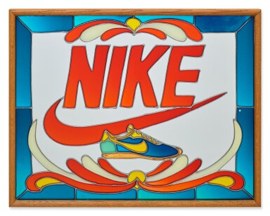 View full screen - View 1 of Lot 8. “Nike” Stained Glass Mirror.