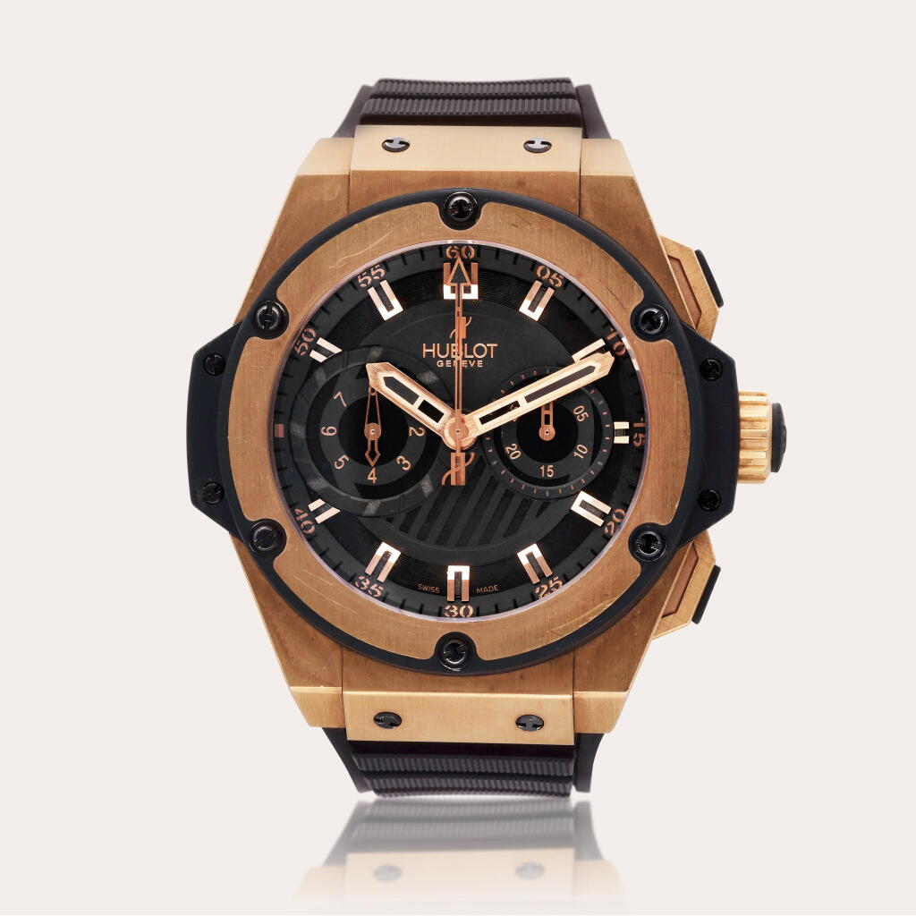 Voir en plein écran - Voir 1 du lot 191. Reference 715.PX.1128.RX King Power Foudroyante | A limited edition pink gold and titanium automatic split second chronograph wristwatch with 1/8th of a second function, Circa 2010.