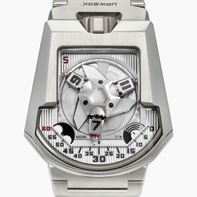 View full screen - View 1 of Lot 130. 'Hammerhead', Reference UR-202S | A limited edition titanium semi-skeletonised turbine-powered wristwatch with revolving satellite hour display, torque selector, moon phases and day and night indication | Circa 2016.