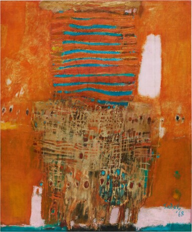 View full screen - View 1 of Lot 1033. Ahmad Sadali 阿曼德·薩達利 | Composition with Orange Background 橙色背景構圖.
