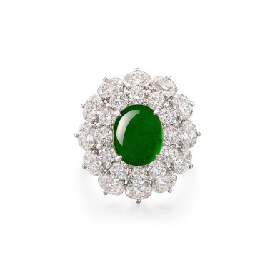 View full screen - View 1 of Lot 1867. Jadeite and Diamond Ring | 天然翡翠 配 鑽石 戒指.