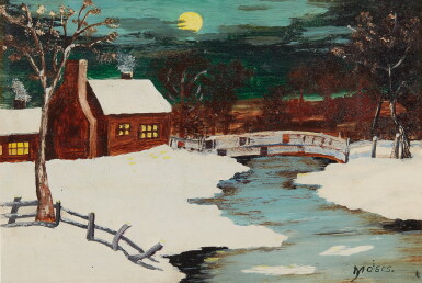 View full screen - View 1 of Lot 102. ANNA MARY ROBERTSON (GRANDMA) MOSES | OUT IN THE MOONLIGHT .