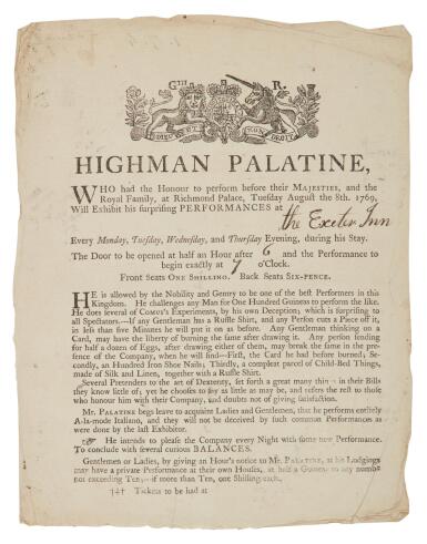 View full screen - View 1 of Lot 482. Palatine, Highman | "He is allowed by the Nobility and Gentry to be one of the best Performers in this Kingdom".