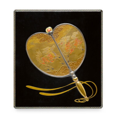 View full screen - View 1 of Lot 33. A LACQUER SUZURIBAKO DECORATED WITH A FAN, MEIJI PERIOD, LATE 19TH CENTURY.
