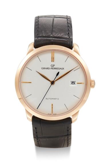 View full screen - View 1 of Lot 8118. GIRARD-PERREGAUX | 1966 CLASSIQUE, REFERENCE 49525, A PINK GOLD WRISTWATCH WITH DATE, CIRCA 2008.
