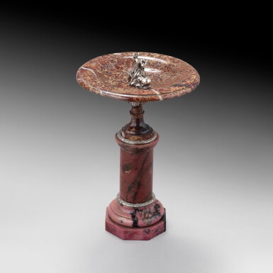 View full screen - View 1 of Lot 41. A rhodonite and breccia marble bowl mounted in silver, probably Russia, circa 1900 | Coupe en rhodonite et marbre brèche montée en argent, probablement Russie, vers 1900.