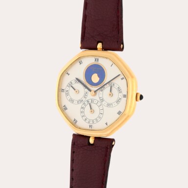 View full screen - View 1 of Lot 357. Reference G1840.4 | A yellow gold perpetual calendar wristwatch with moon phases | Circa 1985.