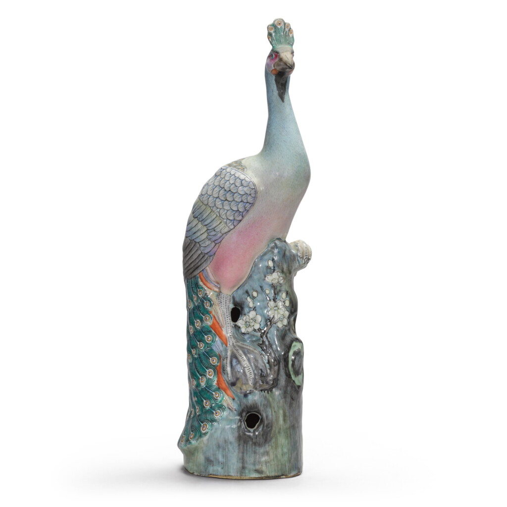 View full screen - View 1 of Lot 84. A large famille-rose figure of a peacock Qing dynasty, 18th/19th century.