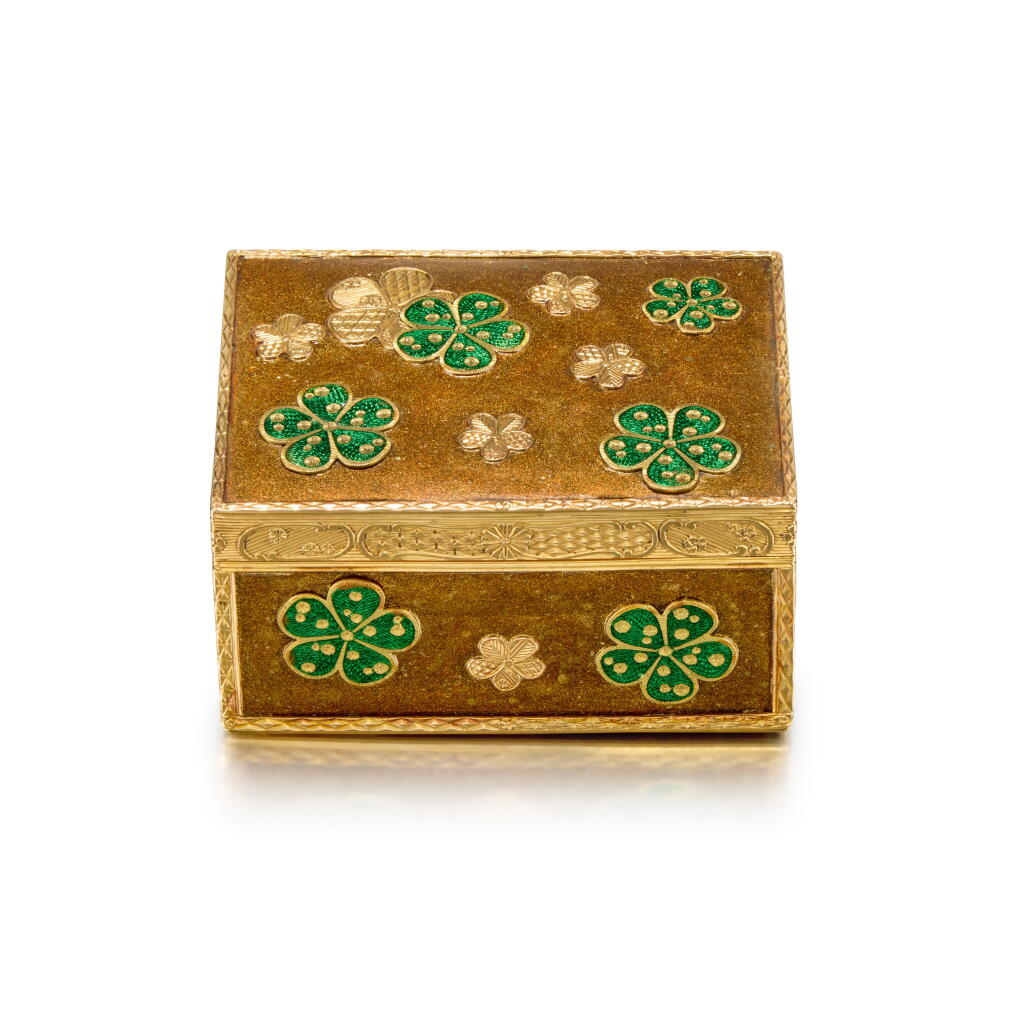 View full screen - View 1 of Lot 533. A Gold, Lacquer and Enamel Boite-A-Cage, 19th Century in Earlier Taste .