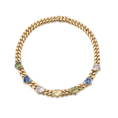 View full screen - View 1 of Lot 201. Collier pierres de couleur et or | Gem-set and gold necklace.