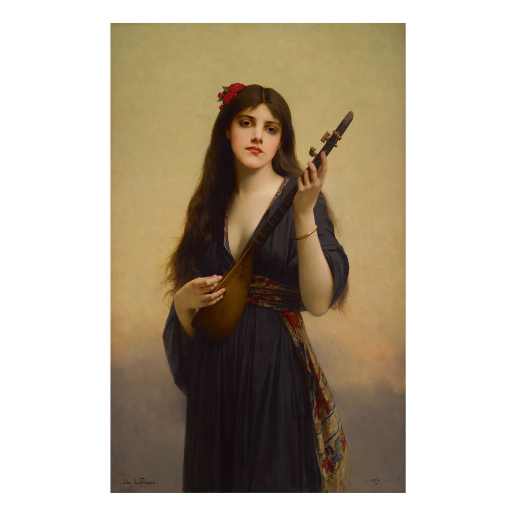 View full screen - View 1 of Lot 4. JULES JOSEPH LEFEBVRE | WOMAN PLAYING A LUTE .