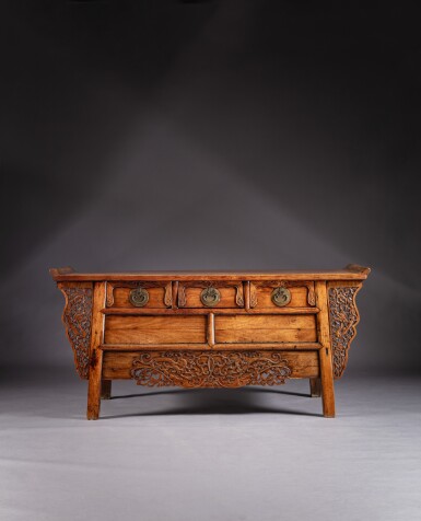 View full screen - View 1 of Lot 69. A 'huanghuali' three-drawer altar coffer (Liansanchu), Ming dynasty, 17th century | 明十七世紀 黃花梨聯三櫥.