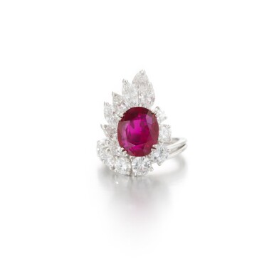 View full screen - View 1 of Lot 744. Ruby and diamond ring.