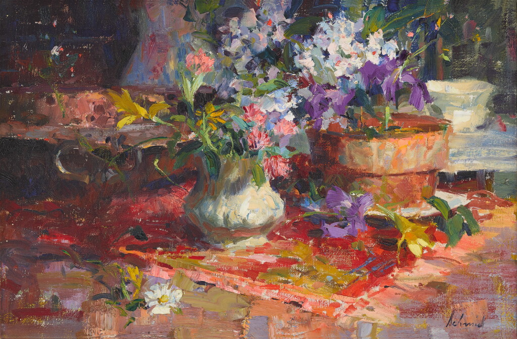 View full screen - View 1 of Lot 28. RICHARD ALAN SCHMID | MOUNTAIN LAUREL, IRIS AND DAFFODILS.