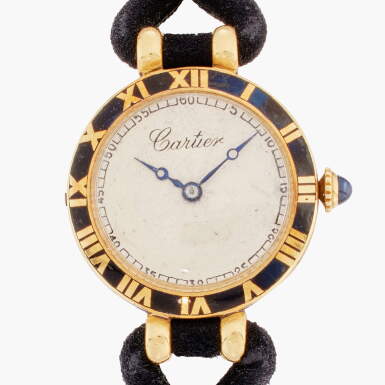 View full screen - View 1 of Lot 492. An Art Deco yellow gold and enamel wristwatch, Circa 1930.