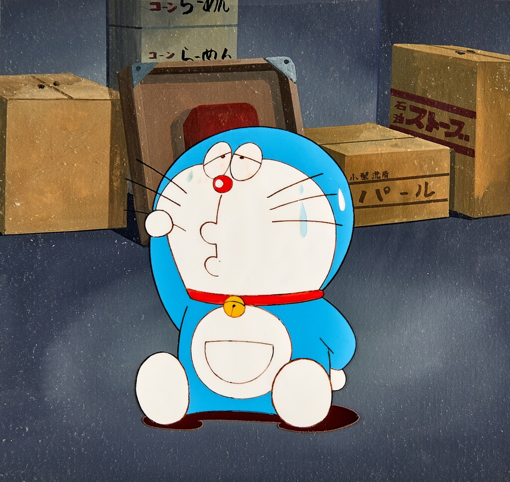 View full screen - View 1 of Lot 84. Doraemon Close-Up in Room Animation Cel with Hand-painted Original Background | 哆啦A夢房間內特寫賽璐璐,附手繪原裝背景.