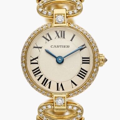 View full screen - View 1 of Lot 685. Reference 0958 | A yellow gold and diamond set wristwatch with bracelet, Circa 1990.