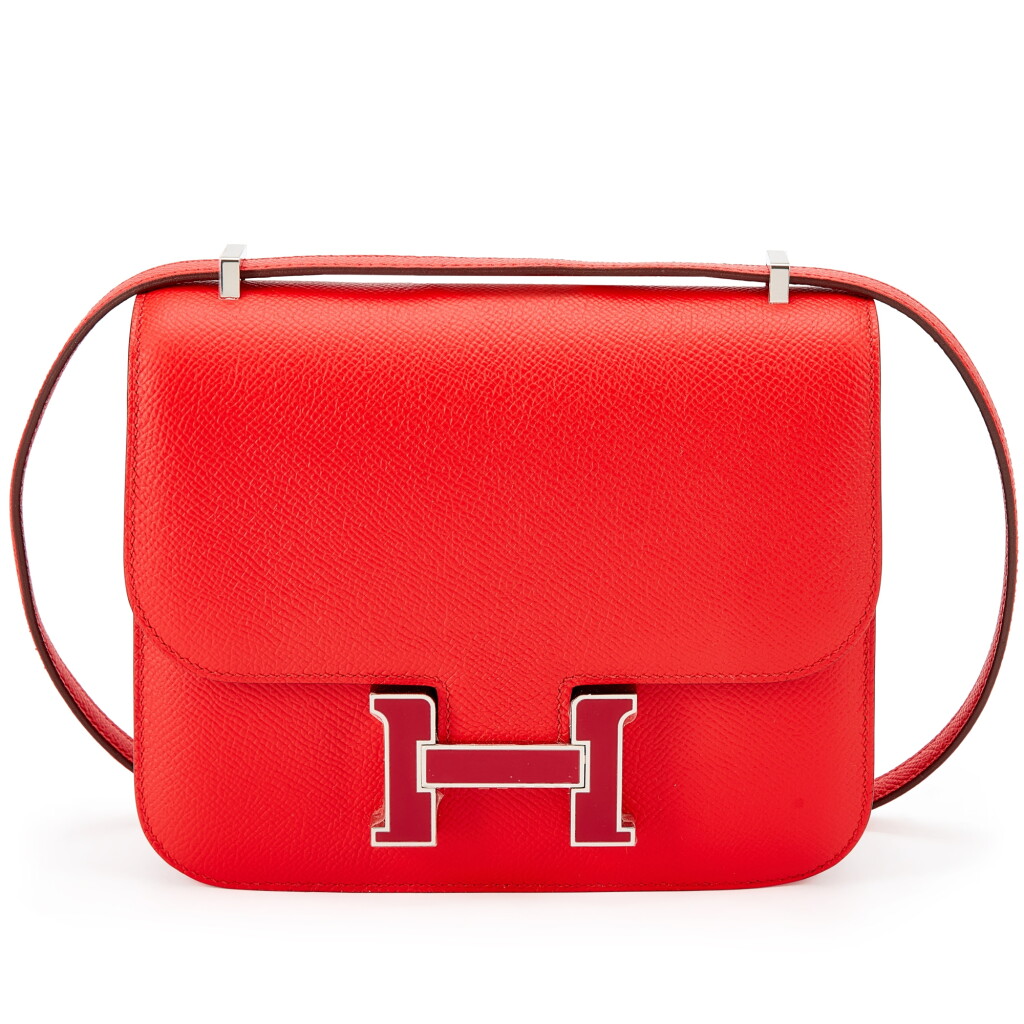 View full screen - View 1 of Lot 6087. Limited Edition Rose Texas Epsom Mini Constance 18 Rouge de Coeur Enameled Palladium Hardware, 2021.