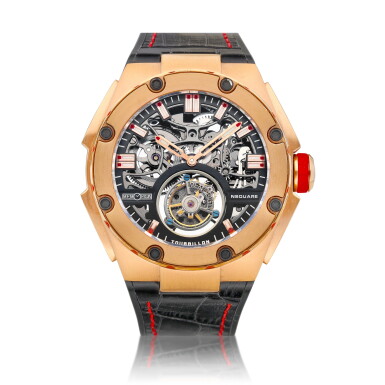 View full screen - View 1 of Lot 8138. Dynamic Series | A limited edition pink gold-plated tourbillon skeletonised wristwatch, made for Nsquare, Circa 2018 | 萬希泉 | Dynamic Series | 限量版粉紅金塗層陀飛輪鏤空腕錶,為 Nsquare 而製,約2018年製.