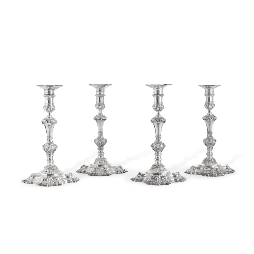 View full screen - View 1 of Lot 451. A Set of Four George II Silver Candlesticks, Peter Archambo, London, 1738.