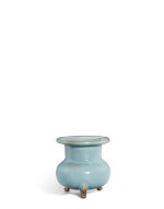 A small Junyao blue-glazed tripod incense burner, Northern Song - Jin dynasty | 北宋至金 鈞窰天藍釉三足爐