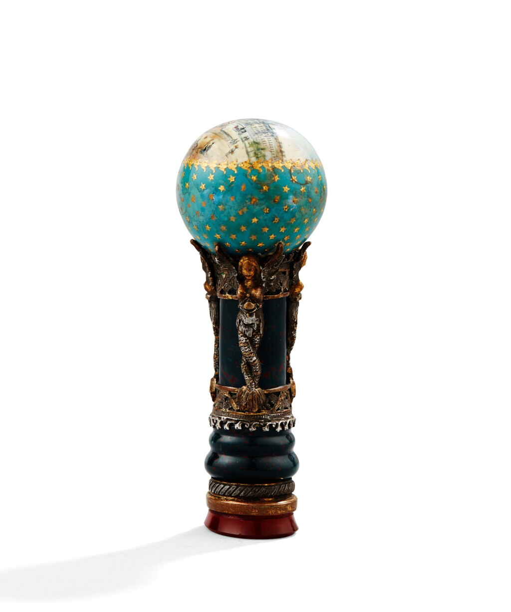 View full screen - View 1 of Lot 103. A BLOOD JASPER, AGATHE AND ENAMELLED SEAL WITH GILT AND SILVER-PLATED BRONZE MOUNT, PROBABLY FRANCE, CIRCA 1870 | SCEAU EN JASPE SANGUIN, AGATE ET ÉMAIL MONTÉ EN BRONZE ARGENTÉ ET DORÉ, PROBABLEMENT FRANCE, VERS 1870 .
