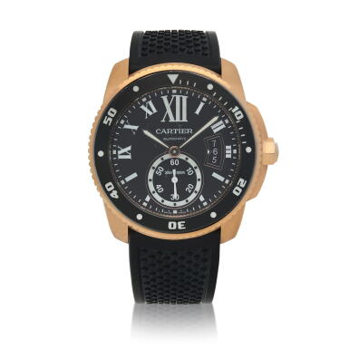 View full screen - View 1 of Lot 44. Calibre de Cartier Diver's Watch, Ref. 3730 Pink gold wristwatch with date Circa 2014.