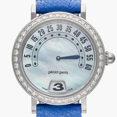 View full screen - View 1 of Lot 707. Reference G.3614 Retro Classic | A stainless steel and diamond-set automatic jumping hour wristwatch with retrograde minutes, Circa 1995.