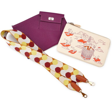 View full screen - View 1 of Lot 5692. Set of 3 Kelly Pocket To Go Pouch, Sangle Flipperball Bag Strap and Carre Pocket Long Pouch.