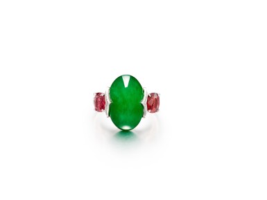 View full screen - View 1 of Lot 1733. Jadeite, Spinel and Diamond Ring | 天然翡翠 配 尖晶石 及 鑽石 戒指.