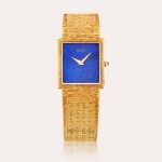 Reference 9286 A6 | A yellow gold rectangular shaped bracelet watch with lapis lazuli dial, Circa 1970