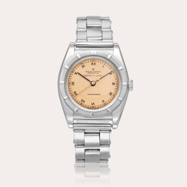 View full screen - View 1 of Lot 2289. Oyster Perpetual “Bubble Back”, Reference 3372 | A stainless steel wristwatch with bracelet, Retailed by Serpico Y Laino, Circa 1945.