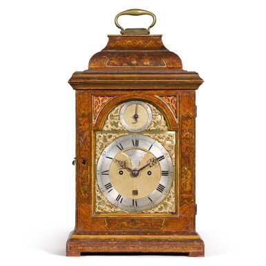 View full screen - View 1 of Lot 27. A George III red japanned table clock, James Smith, London, circa 1760.