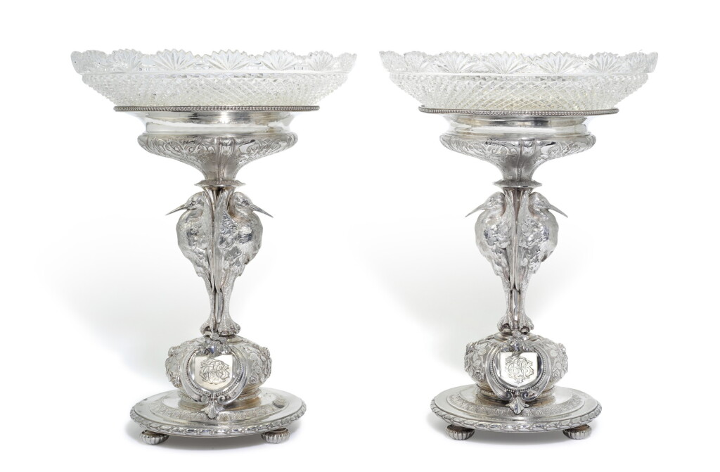 View full screen - View 1 of Lot 150. A pair of Victorian silver dessert stands, John Samuel Hunt, for Hunt & Roskell, London, 1864.