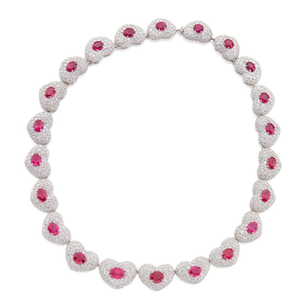 View full screen - View 1 of Lot 424. Michele della Valle | Ruby and Diamond 'Cuori' Necklace.