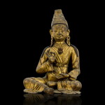 A gilt-copper alloy figure of Trisong Detsen Tibet, 18th - 19th century | 十八至十九世紀 西藏鎏金銅赤松德贊坐像