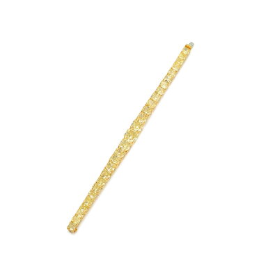 View full screen - View 1 of Lot 599. Fancy Intense Yellow diamond and coloured diamond bracelet.