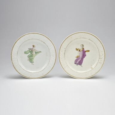 View full screen - View 1 of Lot 381. Two Naples Real Fabbrica Ferdinandea porcelain plates, late 18th century.