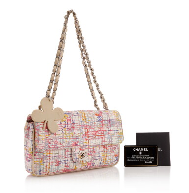 View full screen - View 1 of Lot 96. CHANEL | WATERCOLOR PRINTED CANVAS AND LEATHER WITH GOLD-TONE METAL CLASSIC SHOULDER BAG.