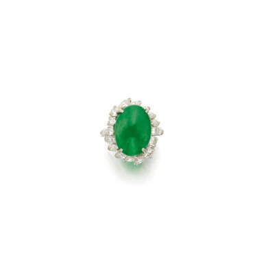 View full screen - View 1 of Lot 59. JADEITE AND DIAMOND RING.